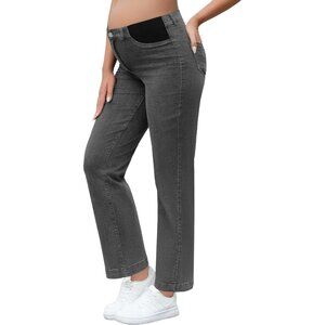 Women's Maternity Denim Jeans Mid-Rise Relaxed Fit Elastic Waist for Comfort